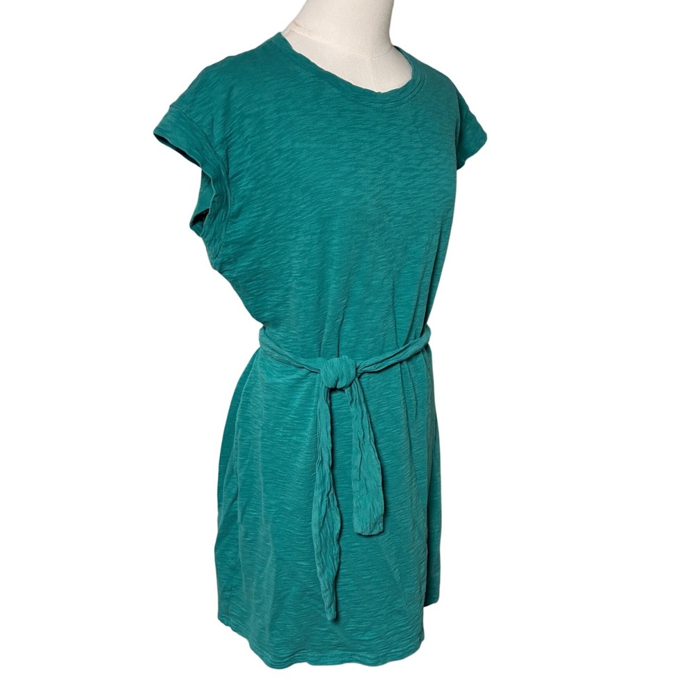 J.Crew Tie Waist Slub Cotton T Shirt Dress Teal Green Short Sleeve Size L